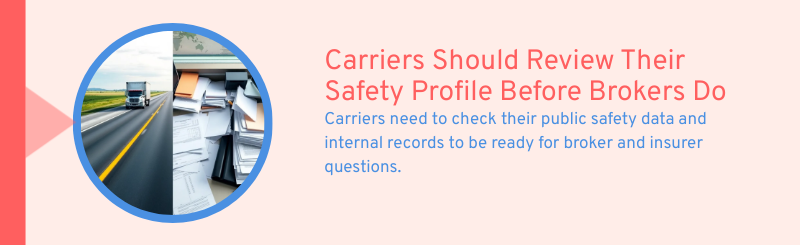 Motor carrier reviewing FMCSA safety profile and crash documentation before freight broker evaluation